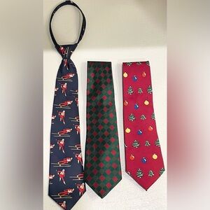 Boys TALBOTS KIDS Silk Christmas Ties Lot Of 3 Santa Winter Holiday Skiing
